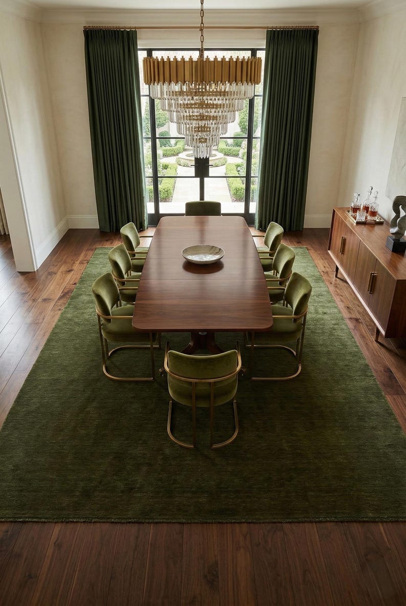 Olive Green Solid Wool Handloom Rug Modern Minimalist Area Rug Custom Size Low Shed Carpet for Living Room Organic Cozy Home Decor 8x10 9x12 image 6