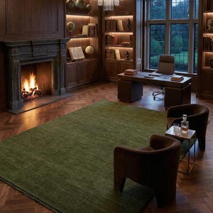 Olive Green Solid Wool Handloom Rug Modern Minimalist Area Rug Custom Size Low Shed Carpet for Living Room Organic Cozy Home Decor 8x10 9x12 image 13