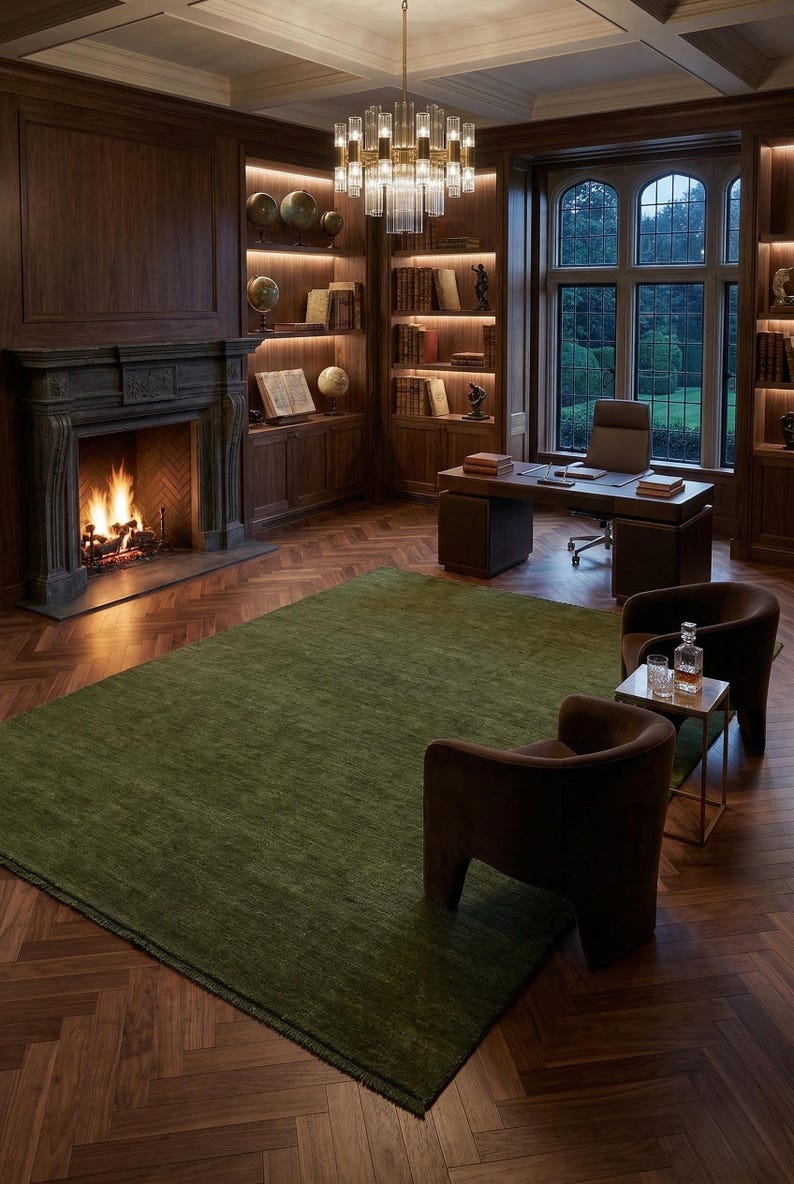 Olive Green Solid Wool Handloom Rug Modern Minimalist Area Rug Custom Size Low Shed Carpet for Living Room Organic Cozy Home Decor 8x10 9x12 image 13