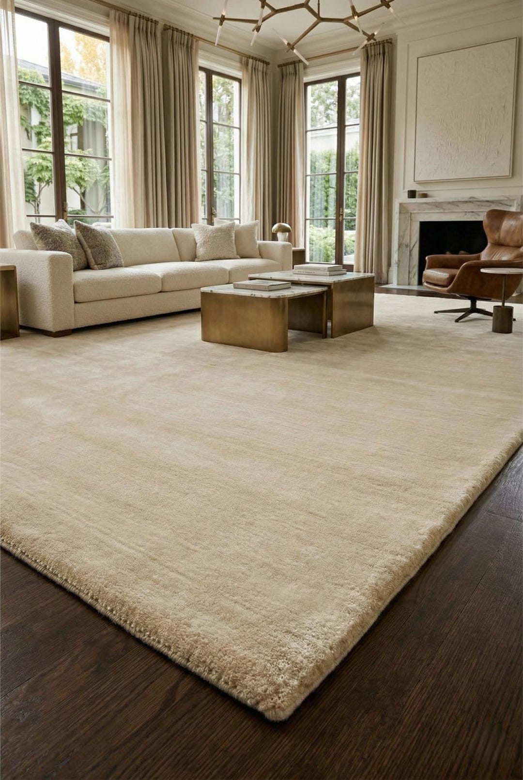 Warm Ivory Handloom Wool Rug, Solid Cream Minimalist Area Rug, Organic ...