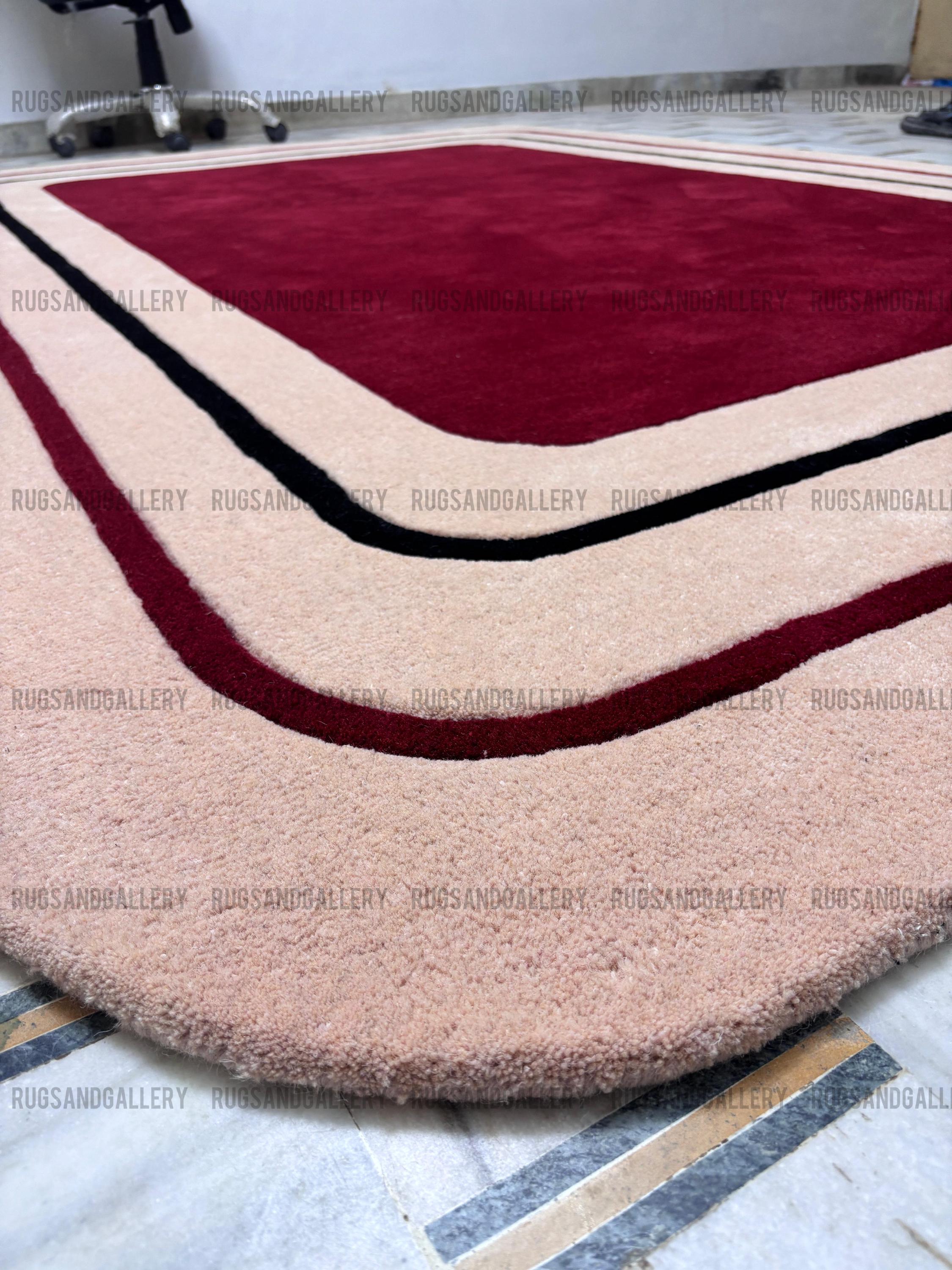 Art Deco Maroon Rug – Geometric Modern Area Carpet for Living Room ...