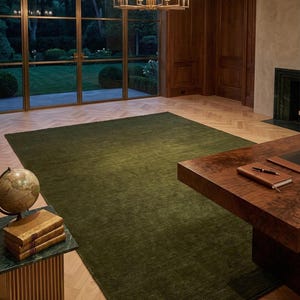 Olive Green Solid Wool Handloom Rug Modern Minimalist Area Rug Custom Size Low Shed Carpet for Living Room Organic Cozy Home Decor 8x10 9x12 image 12