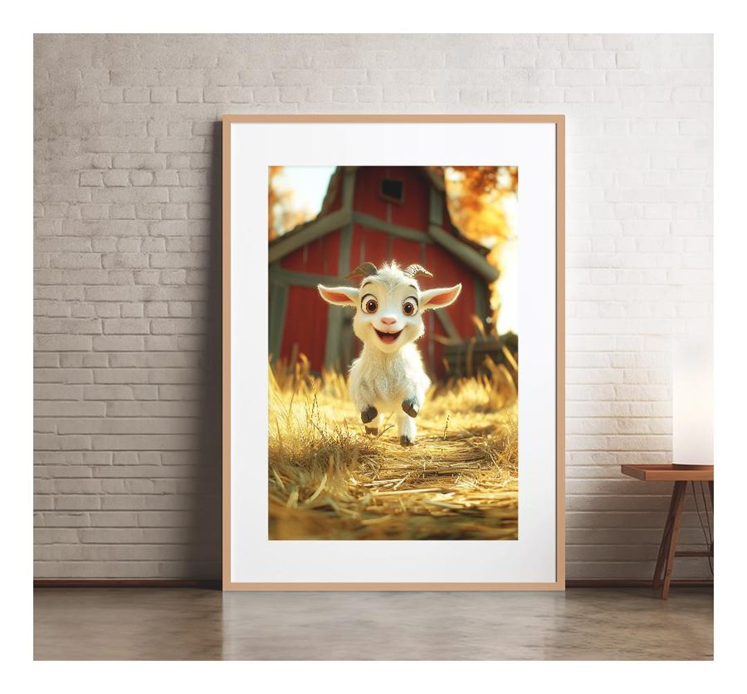 Goat Frame Round Baby Goat Poster for Children's Room - Farm Tribe - Farm Animal Poster ...