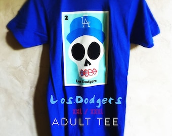 Adult 2x & 3x "Los Dodgers"  Unisex Royal Blue Sugar Skull Tee