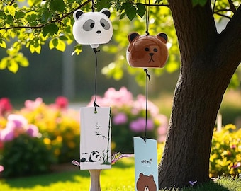 Handmade Ceramic Wind Chime | Chinese Style with Cute Panda | Lovely Decoration for Garden, Balcony or Home | Relaxing and Unique Gift
