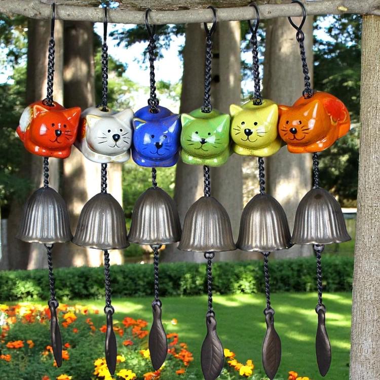 Handmade Ceramic Cat Wind Chime – Colorful and Unique Design for Garden or Balcony, boho style.