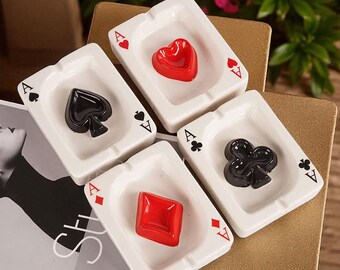 Unique Handmade Ceramic Ashtray – Elegant Playing Card Design for Garden or Home | Sold Individually