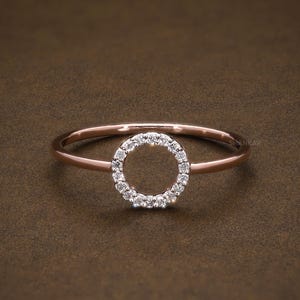 Dainty Minimalist Open Circle Lab Diamond Ring Diamond Halo Ring Round Stackable Ring 14k Solid Gold Round Ring For Ladies Minimalist O Ring