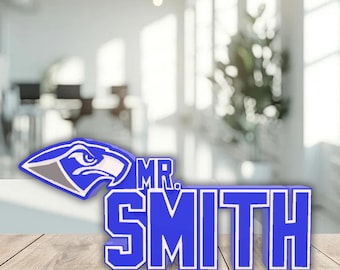Personalized Seattle Football Desk Name Plate, Teacher Desk Decoration, Office Accessories, Coworker Desk Sign, Custom Teacher Gift