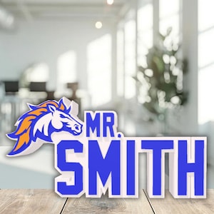 Personalized Denver Football Desk Name Plate, Custom Teacher Gift, Desk Plaque, Unique Boss Decor, Custom Name Plate, Custom Teacher Gift