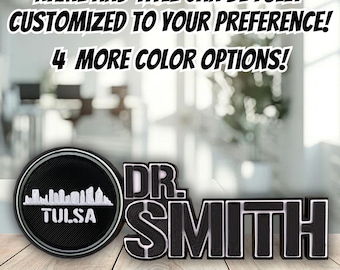Personalized Tulsa Skyline Desk Name Plate, Classy Office Gift, Standing Name
