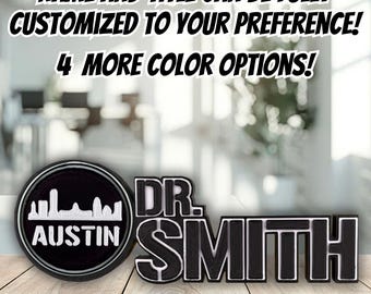 Personalized Austin Skyline Desk Name Plate, Standing Table Sign, Personalized Plaque