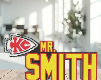 Personalized Kansas City Football Desk Name Plate, Teacher Plaque, Coworker Gift, Teacher Classroom Decoration, Teacher Name Stand