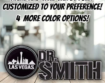 Personalized Las Vegas Skyline Desk Name Plate, Custom Desk Sign, Office Plaque