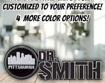 Personalized Pittsburgh Skyline Desk Name Plate, Principal Name Plaque, Boss Gift