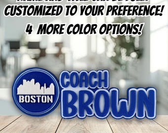 Personalized Boston Skyline Desk Name Plaque, Custom Name Plate, For Office Gift