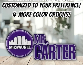 Personalized Milwaukee Skyline Desk Name Plate, Desk Accessories, Gifts For Teacher