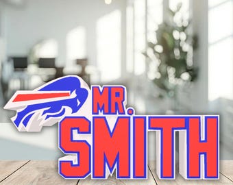 Personalized Buffalo Football Desk Name Plate, Desk Name Plate, Custom Nameplate, Desk Name Sign, Teacher Name Stand, Office Desk Sign