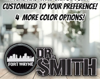 Personalized Fort Wayne Skyline Desk Name Plate, Custom Desk Plaque, Office Accessories