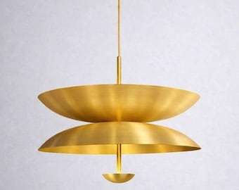 Mid Century Modern Brass Pendant Light, Scandinavian Layered Ceiling Lamp, Nordic Hanging Light Fixture