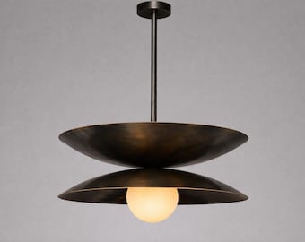 Double Shade Globe Mid Century Brass Sputnik Chandelier Light Fixture