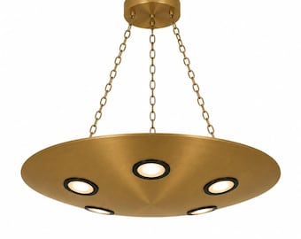 Modern Round Handmade Brass Chandelier | Flush Disc Pendant Light | Minimalist Ceiling Light