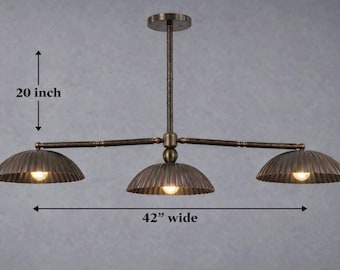 Vintage Brass 2Arm 3 Light Pendant, Industrial Ceiling Light, Antique Finish Adjustable Lighting Fixture