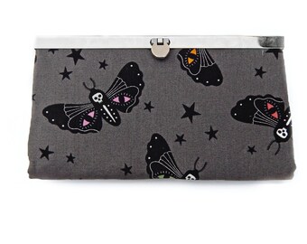 Lunar Moth Wallet, Moth Design on Gray Background