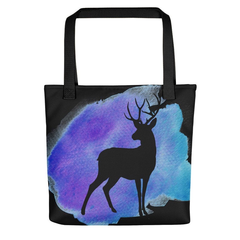 or Travel School Deer on Blue Watercolor Background Tote bag Gifts for Her Carries up to 44 lbs Great for Work