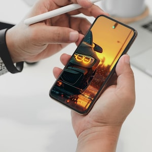 Sport Car Sunset Wallpaper – Moody Rainy Street Aesthetic, Neon Headlights, Luxury Car Phone Background 4K Digital Download, iPhone/Android
