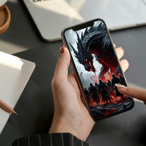 Dark Dragon Wallpaper | Epic Fantasy Warrior Art | Gothic Fire Demon Phone Background | iPhone Android Lock Screen