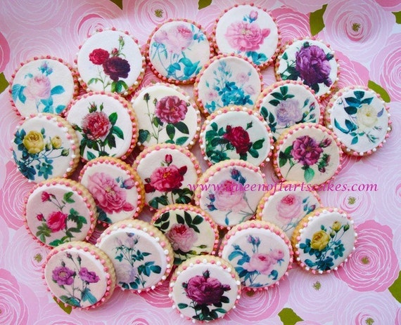 Edible Image Vintage Roses Wafer Paper for Cookies, Cupcakes, Chocolate and  Cakes 