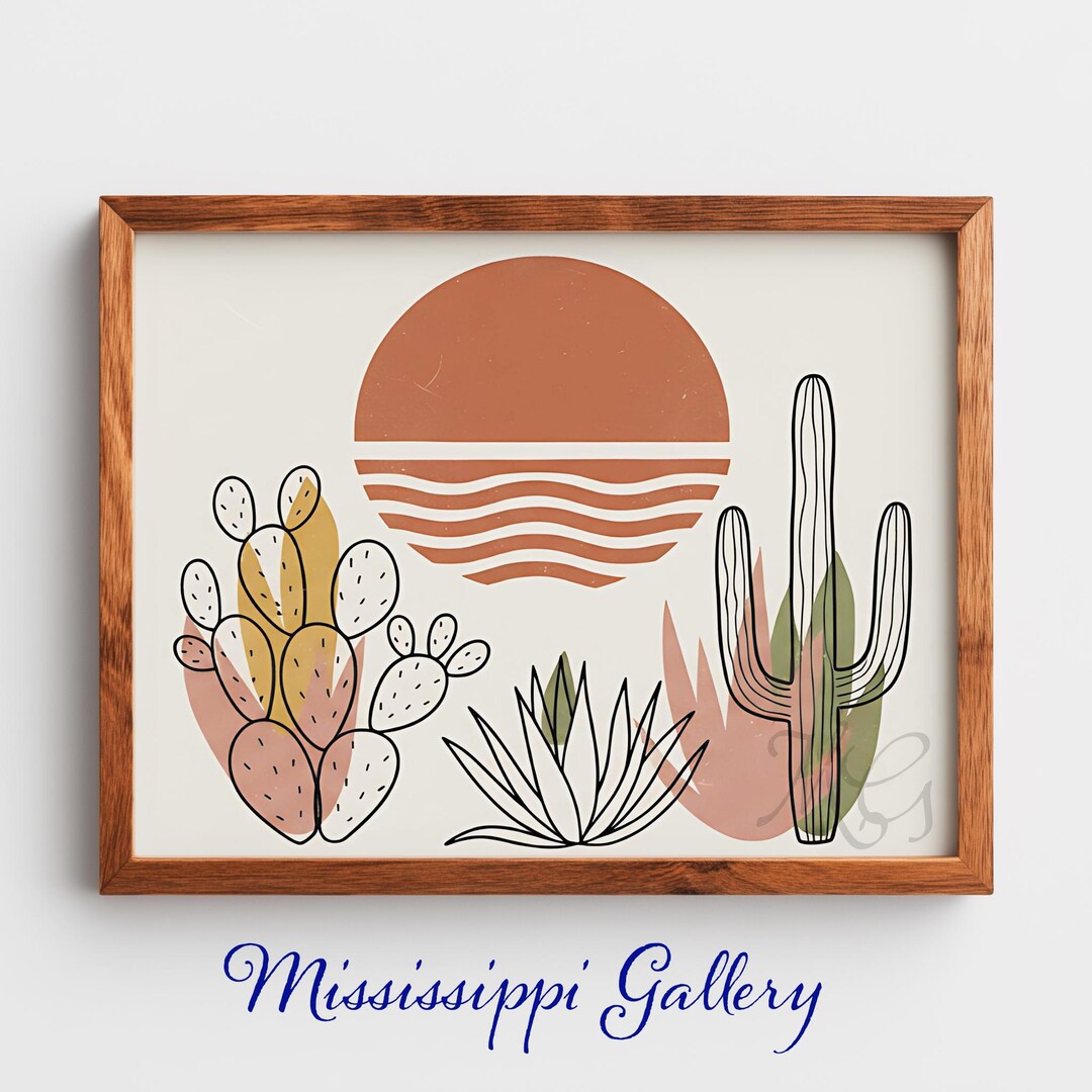 Desert Botanicals Boho Wall Art - Minimalist Saguaro, Agave Botanical ...