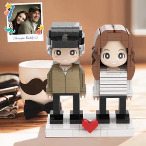 Unique Keepsake for Couples & Best Friends - Custom 2 Person Brick Figures with Engraved Frame - Personalized Building Block Gift
