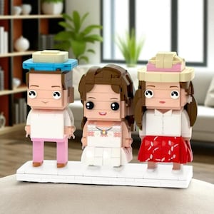 Custom 3-Person Brick Figure: Personalized Family Portrait Home Decor