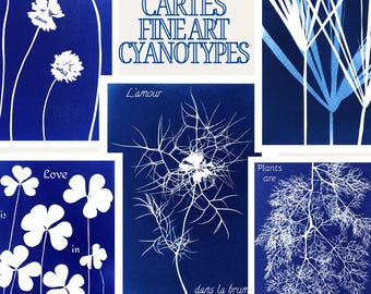 Fine art cyanotype card, original blue card, handmade creation