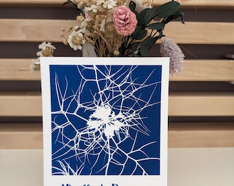 Cyanotype botanical card in Polaroid format, handcrafted botanical illustration, message card or small nature-themed decoration