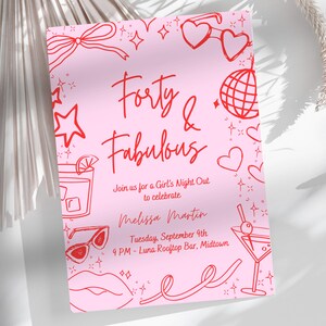 Zaproszenie na urodziny „Forty & Fabulous”, zaproszenie na urodziny dla dorosłych, edytowalne zaproszenie na urodziny z okazji ważnych wydarzeń, 50. urodziny, pobieranie cyfrowe