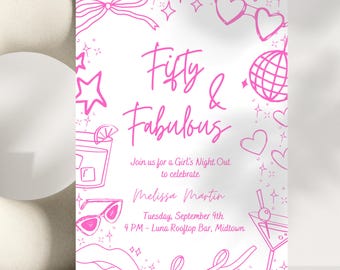 Fifty And Fabulous Invitation, 50th Birthday Invite, Fiftieth Birthday Party, Editable Birthday Invite, Milestone Birthday, Canva Template