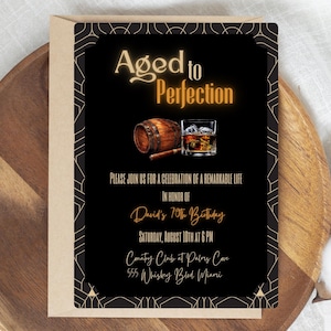 Aged to Perfection Birthday Invitation Template, Whiskey Theme Birthday Invite, Adult Birthday Invite, Digital Download