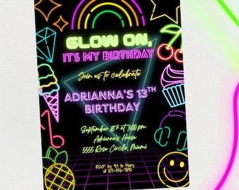 Invito di compleanno Let's Glow Crazy, invito per feste al neon