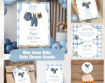 Blue Jeans Baby Shower Bundle, Blue Baby Shower, Baby Shower Invitation, Baby Shower Bundle, Boy Baby Shower Decor, Digital Download
