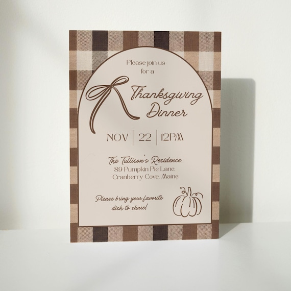 Thanksgiving Dinner Invitation Template, Fall Dinner Invitation, Brown Plaid Thanksgiving Invitation Template, Fall Party, Digital Download