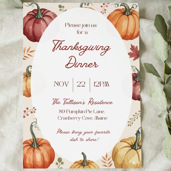 Thanksgiving Invite Template, Thanksgiving Dinner Invitation, Friendsgiving Invite, Dinner Party Invite, Fall Invitation, Digital Invite