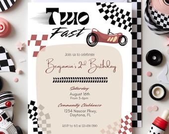 Two Fast Birthday Invitation Template, Race Car 2nd Birthday Invite, Two Fast Two Furious Birthday, Editable Digital Download