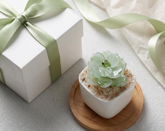 Decorazione con succulente in vaso di vetro, statuetta di loto, decorazione per scrivania, regalo per ufficio, decorazione minimalista per la casa, abbellimento per la stanza studio
