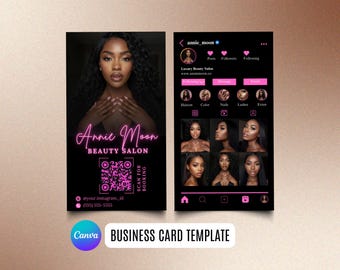 Schönheitssalon Instagram Visitenkarte, bearbeitbare Canva Vorlage, DIY druckbar, QR Code, digitales Produkt