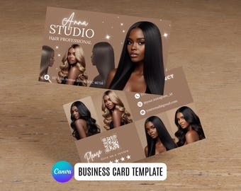 Hair Studio Visitenkartenvorlage, bearbeitbare Friseur Canva Vorlage, digitales Produkt