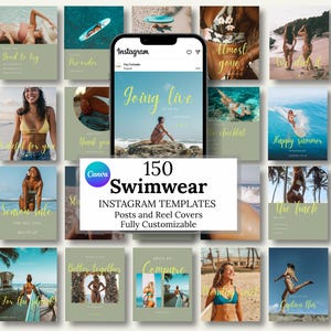 Social Media Bundle: 150 Swimwear Canva Instagram Posts and Reel Covers, Business Branding Fashion