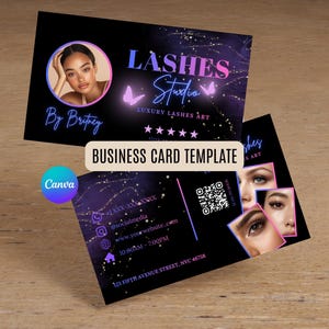 Lash Tech Business Card Template, Editable Canva Beauty Salon Template,  Eyelash Extension, QR